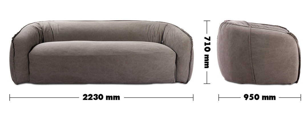 Vintage Fabric 3 Seater Sofa ARLO Size Chart