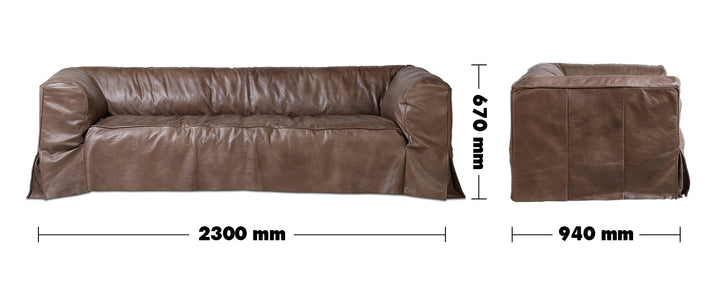 Vintage Genuine Leather 3 Seater Sofa EAMES Size Chart