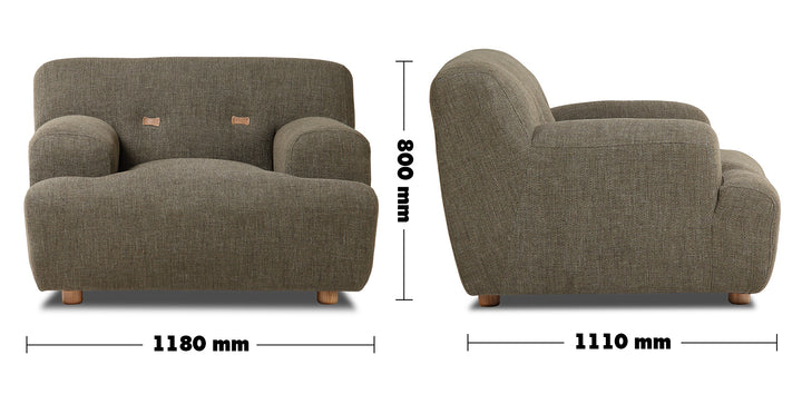 Vintage Fabric 1 Seater Sofa AKASHI Size Chart
