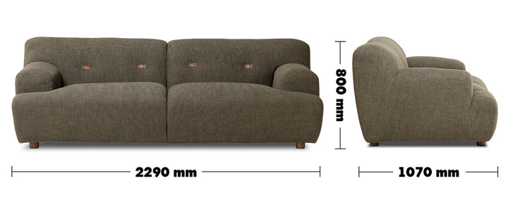 Vintage Fabric 3 Seater Sofa AKASHI Size Chart