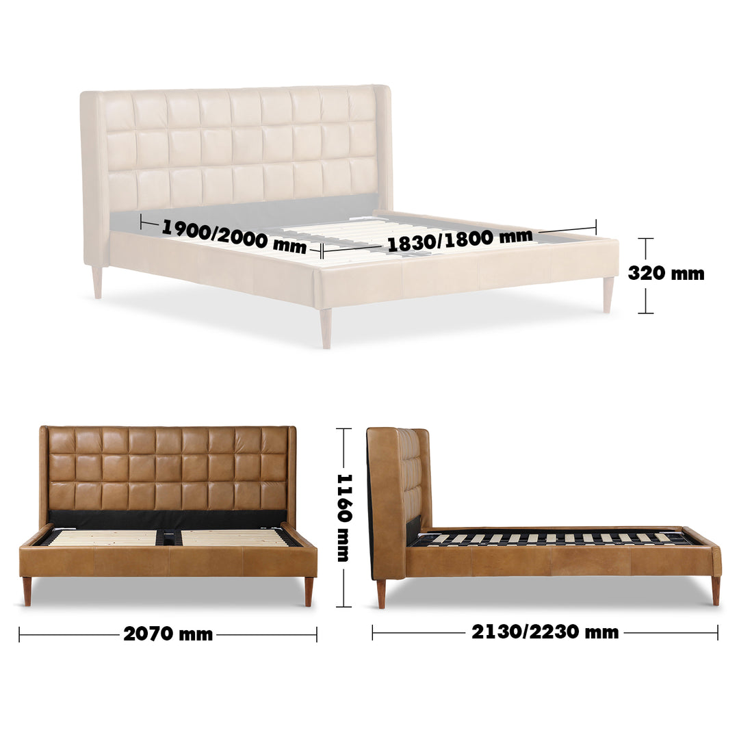 Vintage Genuine Leather Bed Frame TUXEDO Size Chart