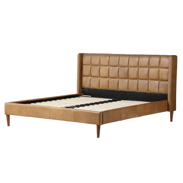 Vintage Genuine Leather Bed Frame TUXEDO In-context
