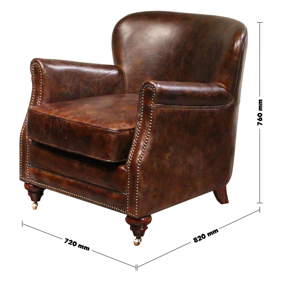 Vintage Genuine Leather 1 Seater Sofa PROFESSOR Size Chart