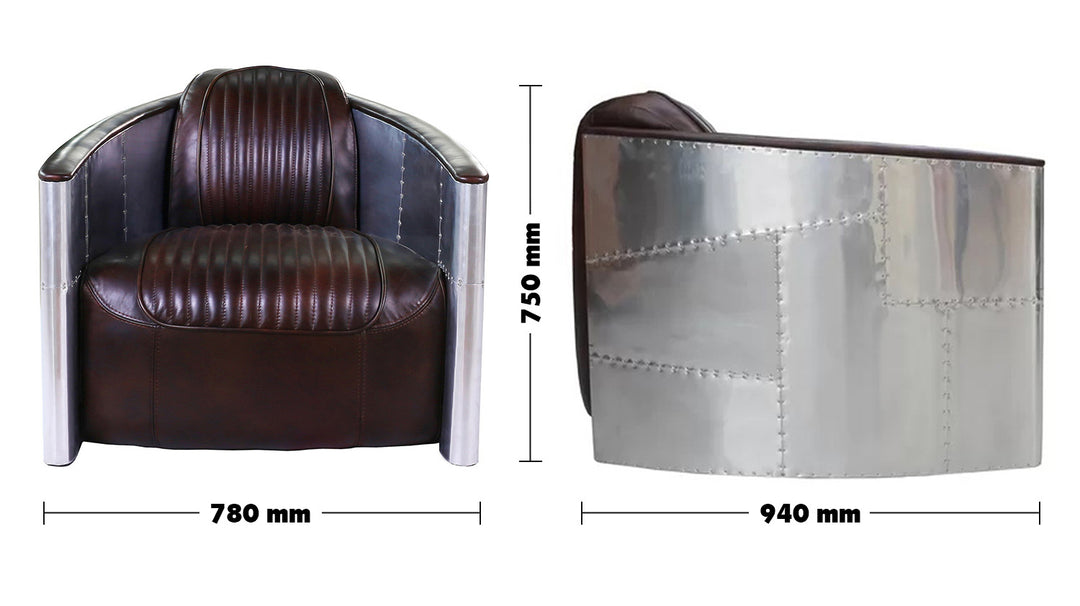 Industrial Aluminium 1 Seater Sofa AIRCRAFT Size Chart
