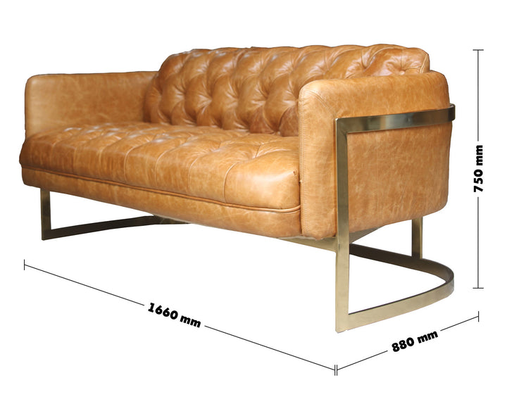 Industrial Genuine Leather 2 Seater Sofa BLAKE Size Chart