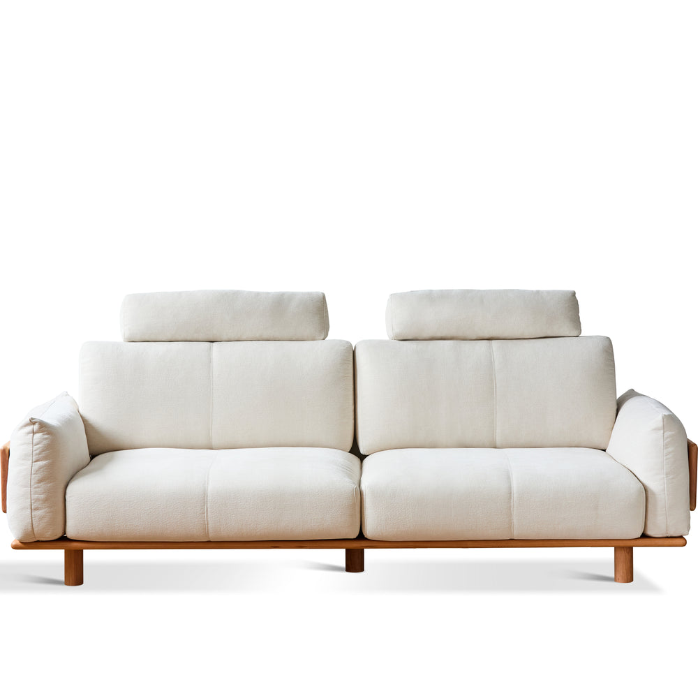 Scandinavian mixed weave fabric 3 seater sofa bessen in white background.
