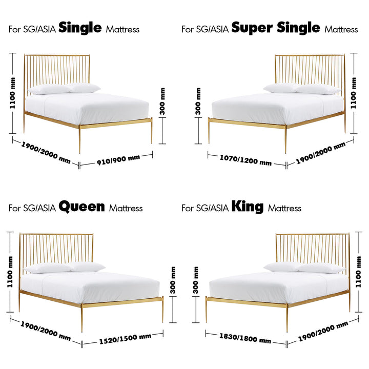 Industrial Steel Bed CLASSIC Size Chart