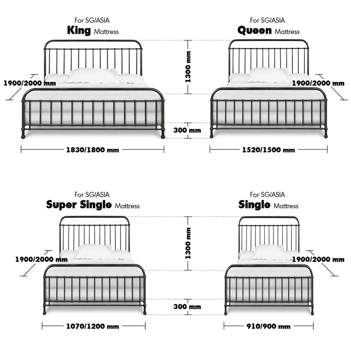 Industrial Steel Bed SLIMMETAL Size Chart