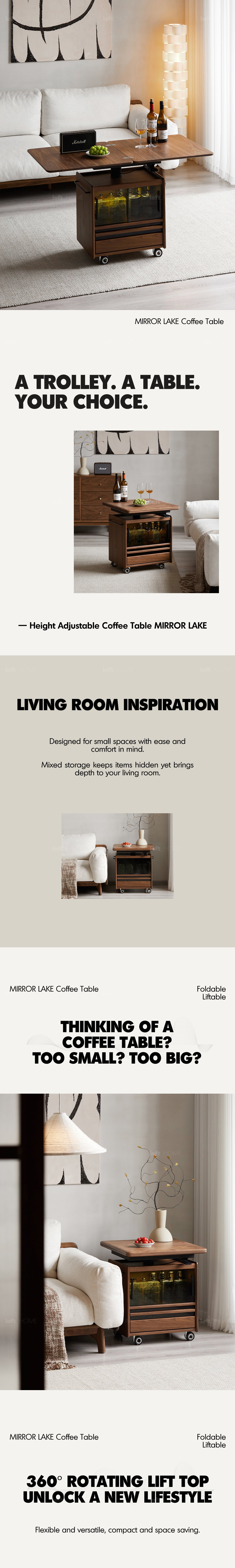 Japandi Walnut Wood Extendable Height Adjustable Coffee Table MIRROR LAKE Good to Know - 1