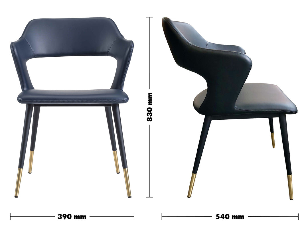 Modern Leather Dining Chair METAL MAN N2 Size Chart