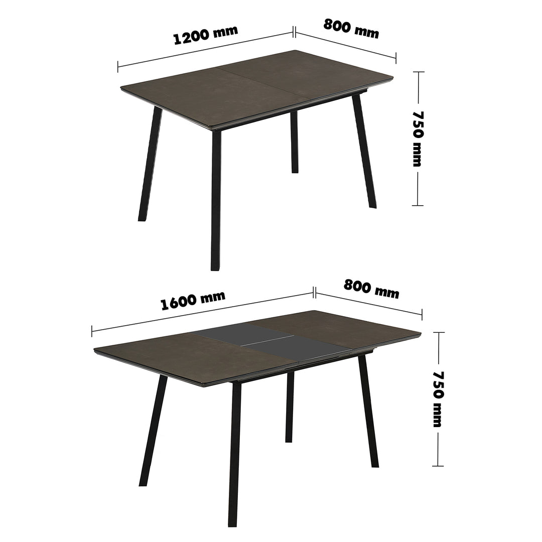 Modern Tempered Glass Extendable Dining Table GLAZE Size Chart