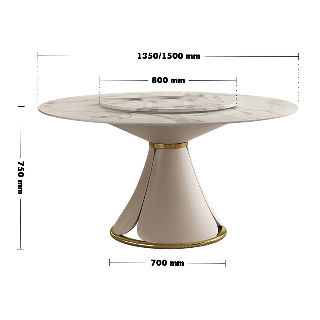 Modern Sintered Stone Round Dining Table PETAL Size Chart