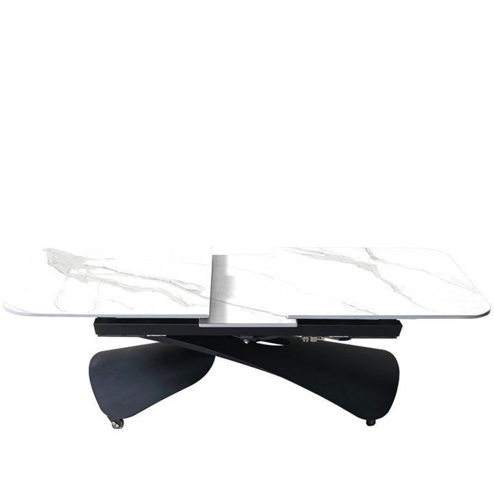 Modern extendable sintered stone coffee x dining table mateo layered structure.