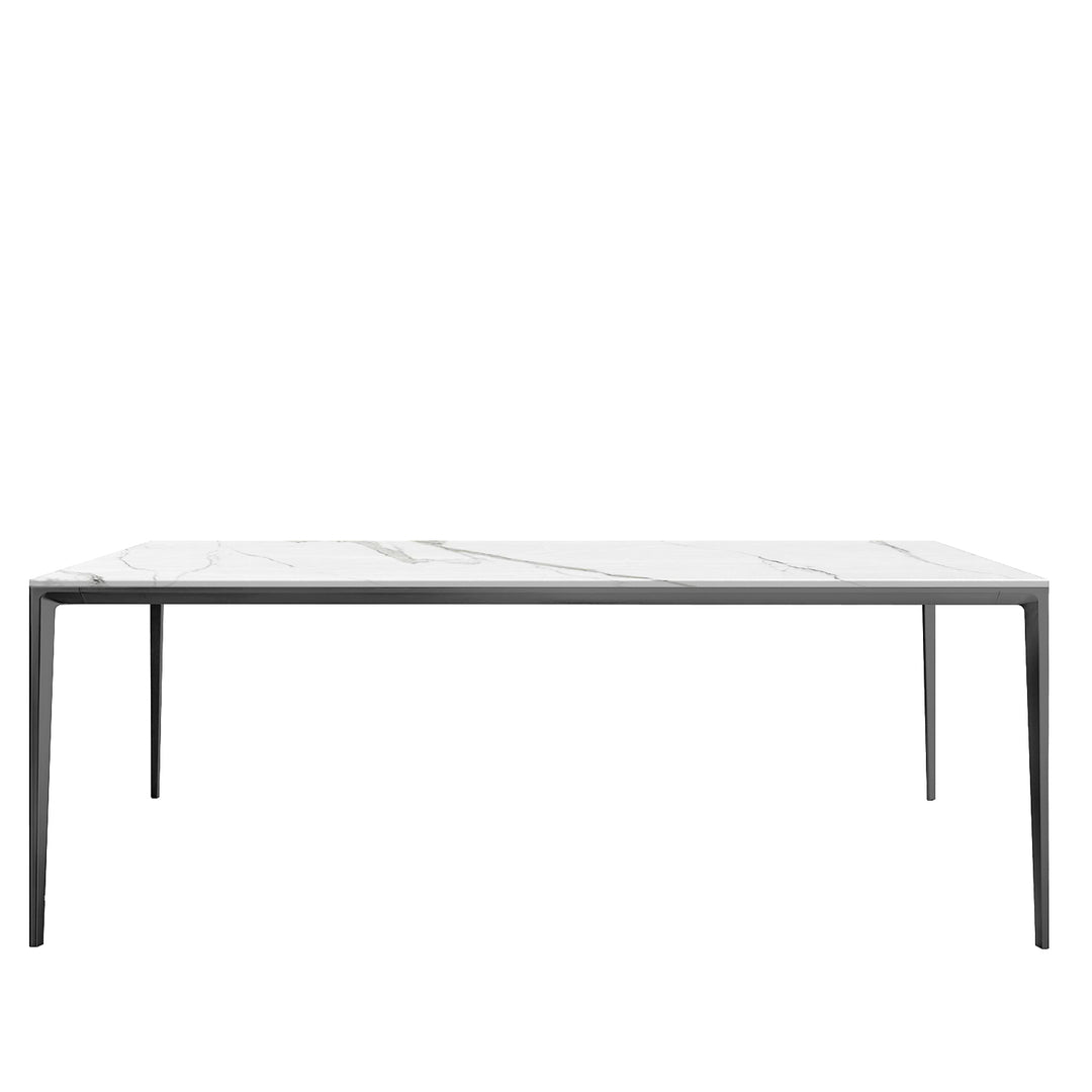 Modern sintered stone dining table long island grey layered structure.