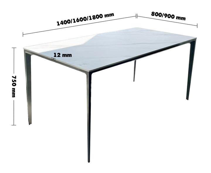Modern Sintered Stone Dining Table LONG ISLAND GREY Size Chart