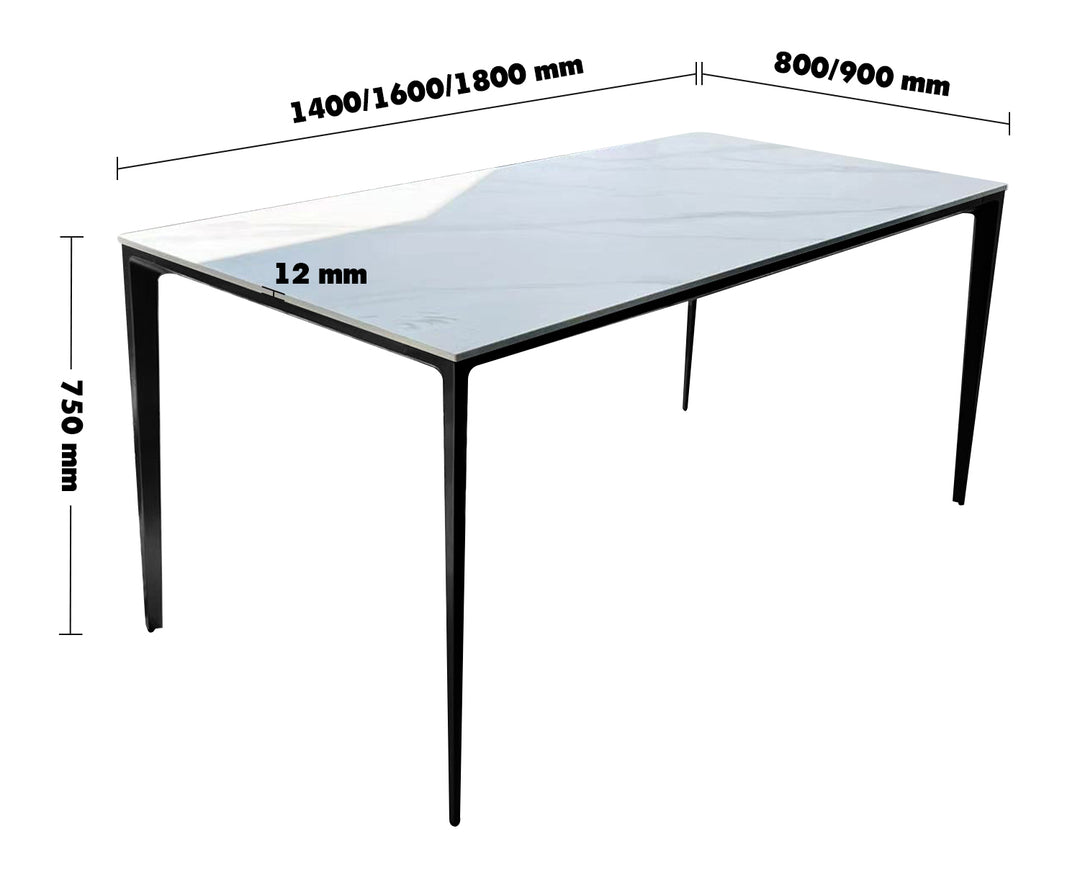 Modern Sintered Stone Dining Table LONG ISLAND BLACK Size Chart