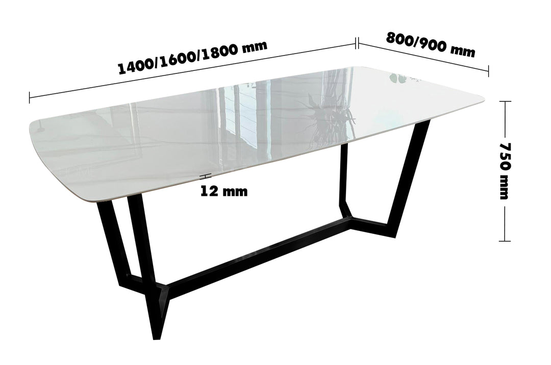 Modern Sintered Stone Dining Table CHELSEA BLACK Size Chart
