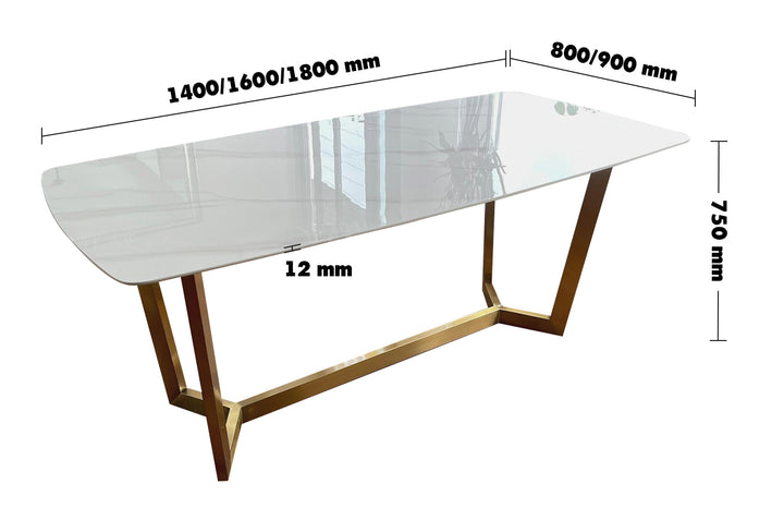 Modern Sintered Stone Dining Table CHELSEA GOLD Size Chart