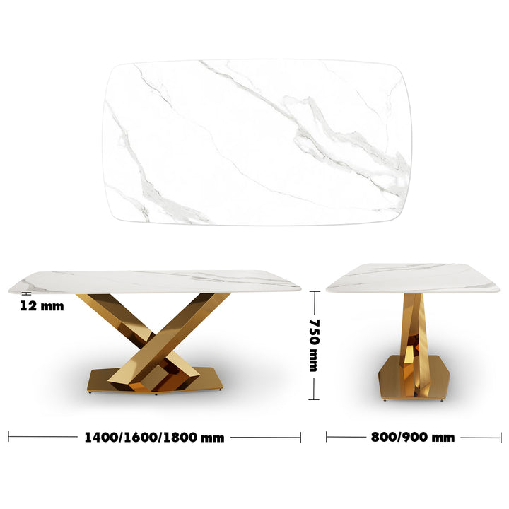 Modern Sintered Stone Dining Table STRATOS GOLD Size Chart