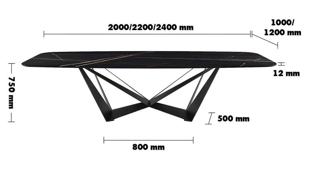 Modern Sintered Stone Dining Table SKORPIO BLACK PRO Size Chart