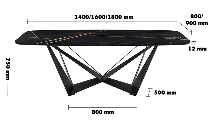 Modern Sintered Stone Dining Table SKORPIO Size Chart