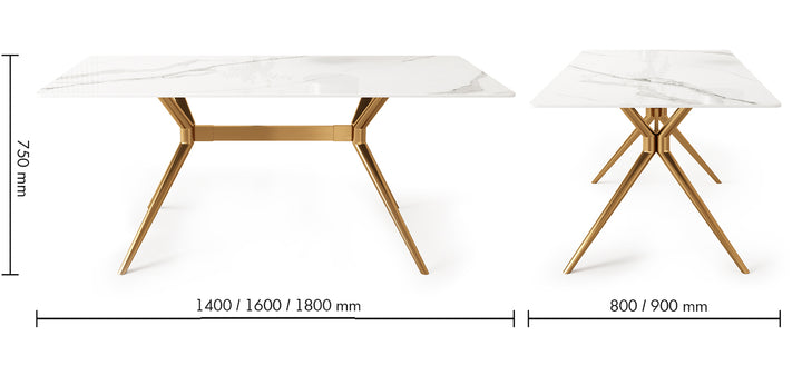 Modern Sintered Stone Dining Table SPIDER GOLD Size Chart