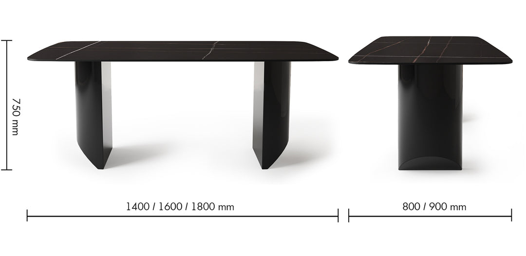 Modern Sintered Stone Dining Table WEDGE BLACK Size Chart