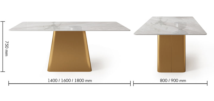Modern Sintered Stone Dining Table HAKU Gold Size Chart