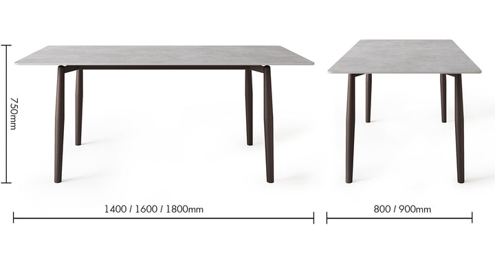Modern Sintered Stone Dining Table AILSA Size Chart