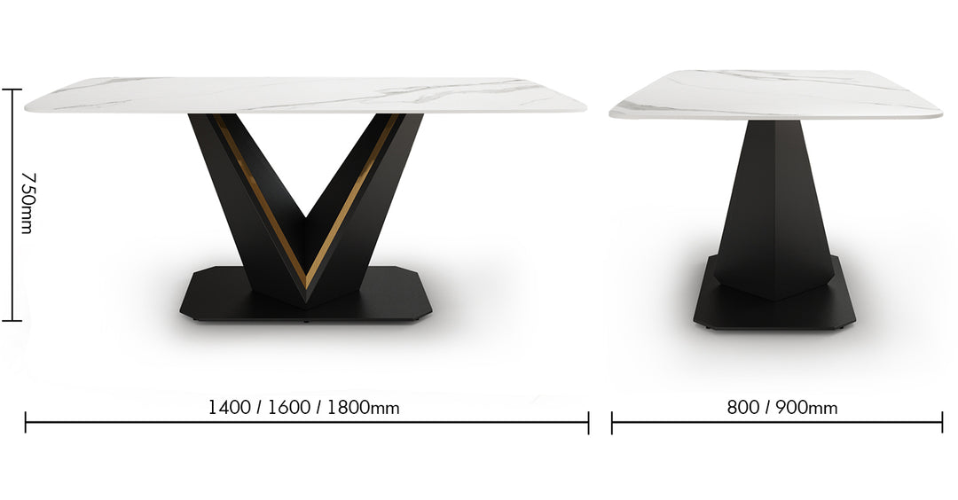 Modern Sintered Stone Dining Table EDWIN Size Chart