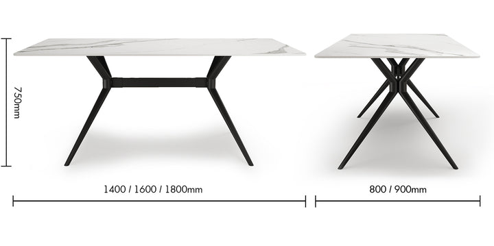 Modern Sintered Stone Dining Table SPIDER BLACK Size Chart