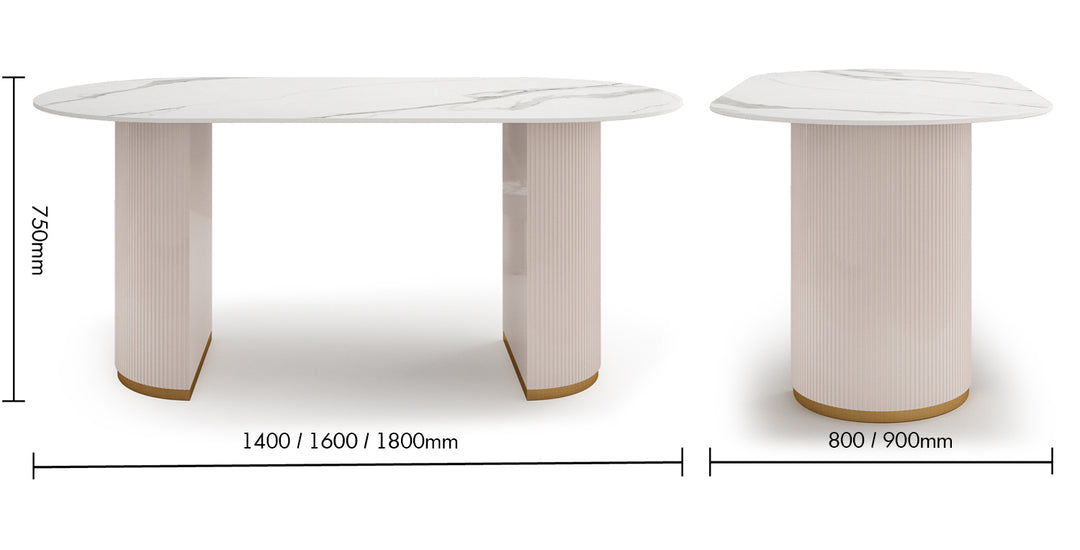 Modern Sintered Stone Dining Table TAMBO Size Chart