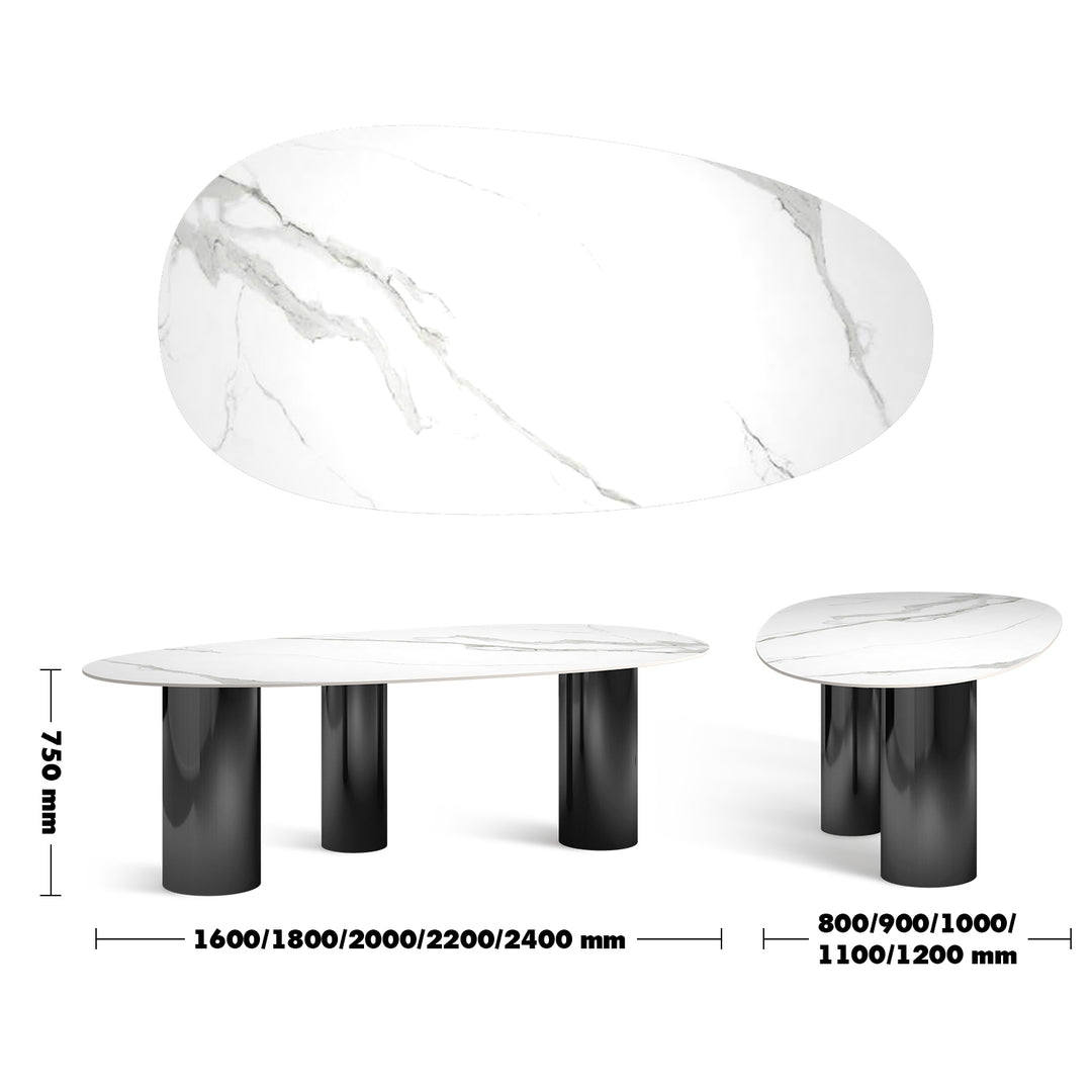 Modern Sintered Stone Dining Table LAGOS DARK GREY Size Chart
