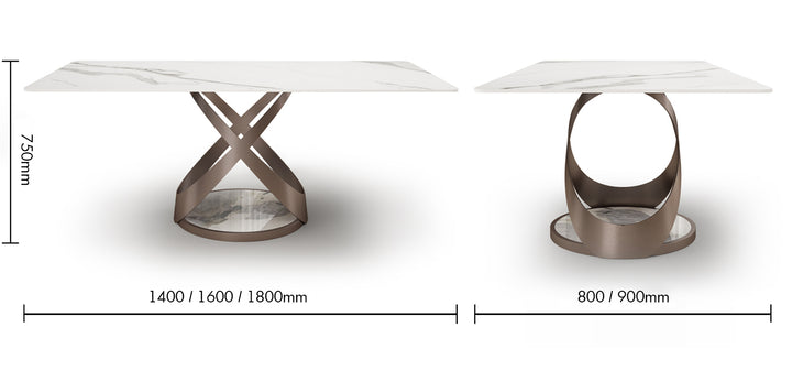 Modern Sintered Stone Dining Table CAPRI DULL GOLD Size Chart