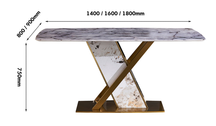 Modern Sintered Stone Dining Table ALEX Size Chart