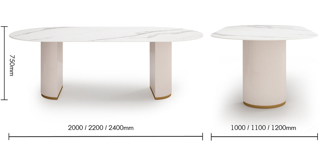 Modern Sintered Stone Dining Table TAMBO PRO Size Chart