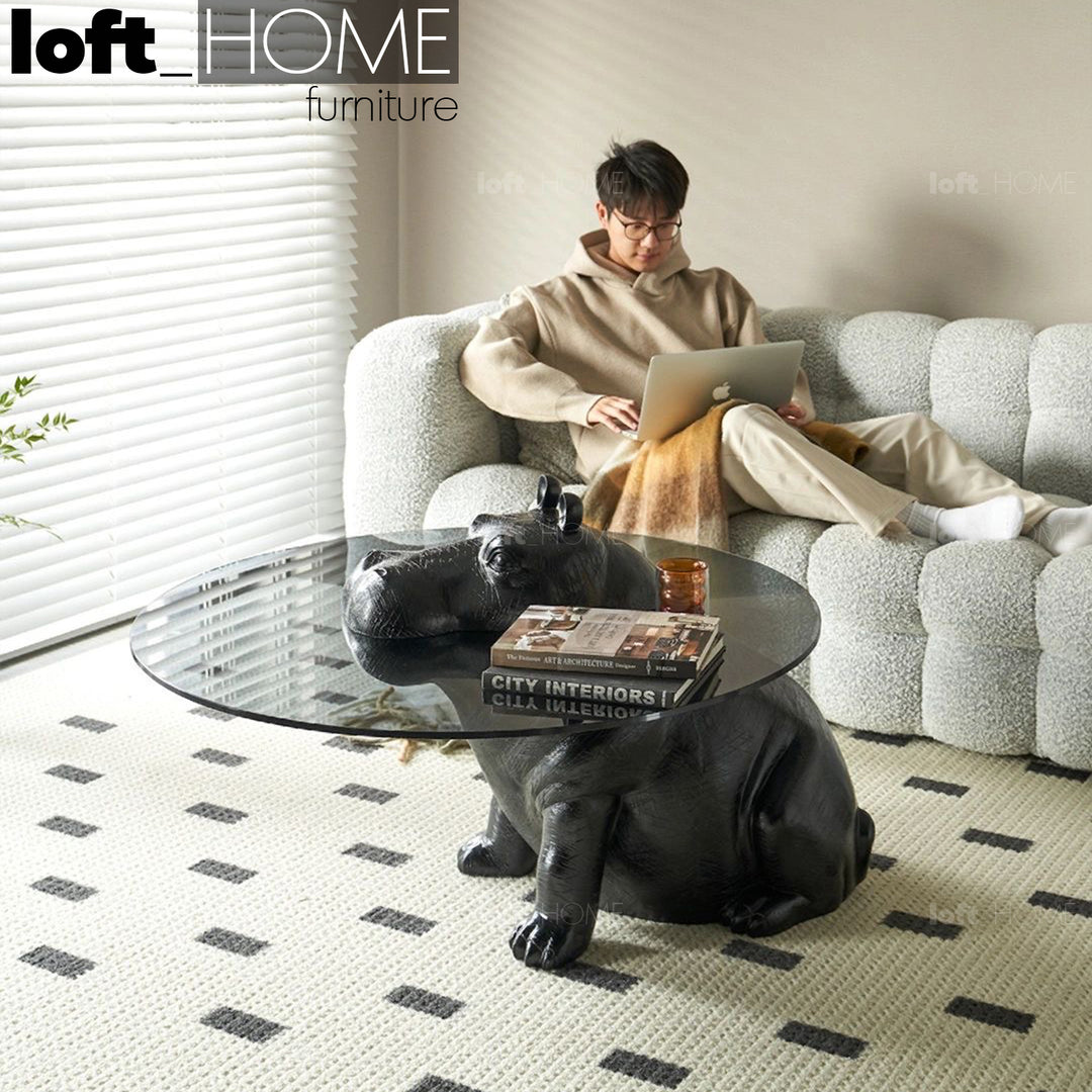 Modern Tempered Glass Coffee Table HIPPO In-context