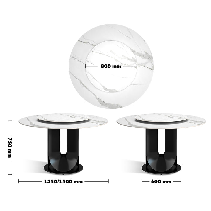 Modern Sintered Stone Round Dining Table HUGO Size Chart