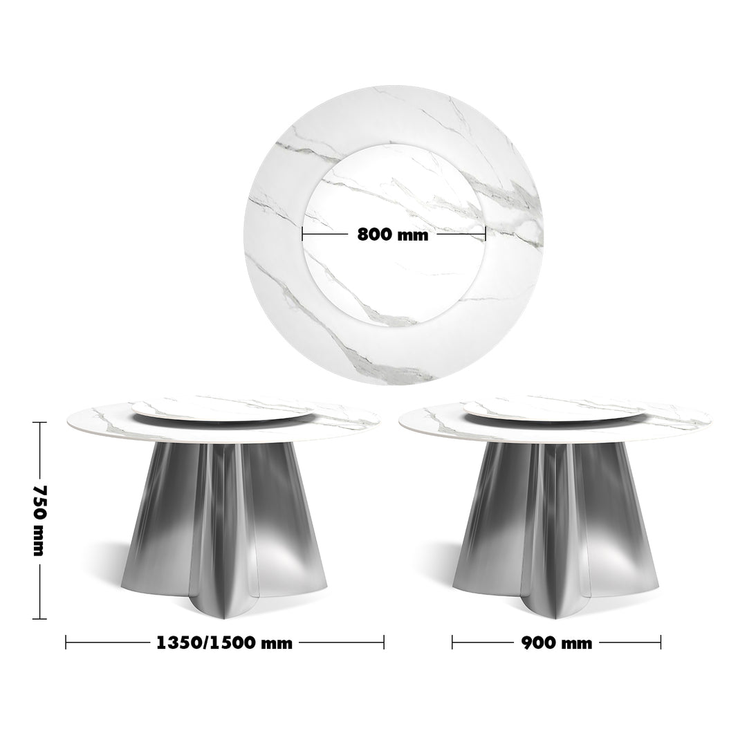 Modern Sintered Stone Round Dining Table DAVI Size Chart