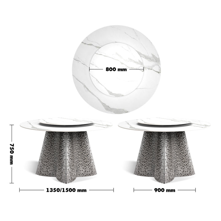 Modern Sintered Stone Round Dining Table JULIA Size Chart