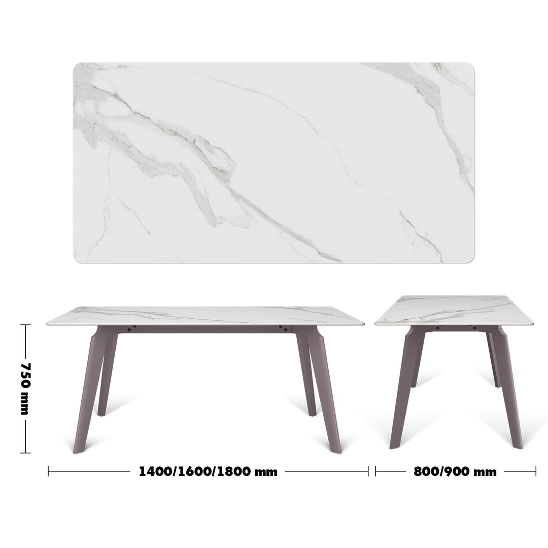 Modern Sintered Stone Dining Table LEGGY Size Chart