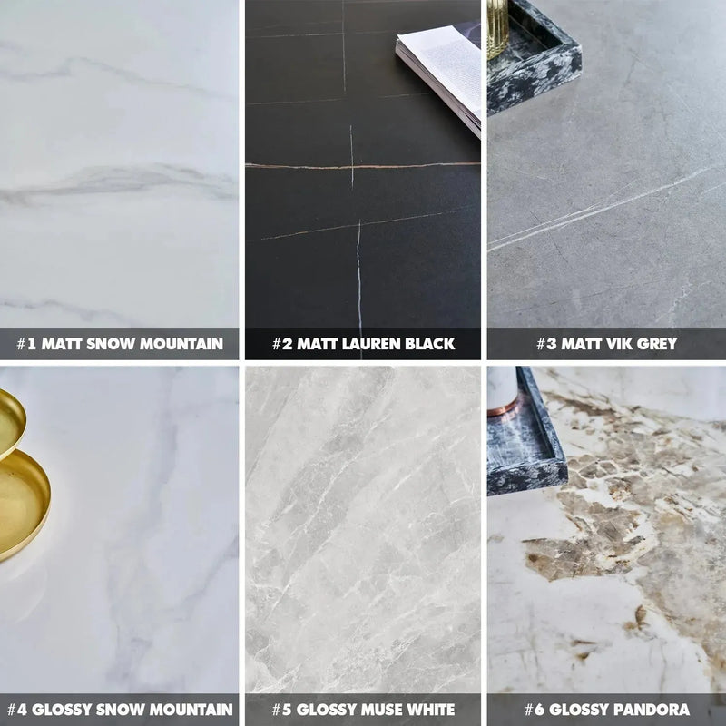 Modern sintered stone dining table fly grey color swatches.