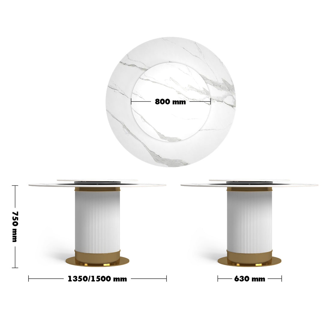 Modern Sintered Stone Round Dining Table COLUMBIA Size Chart