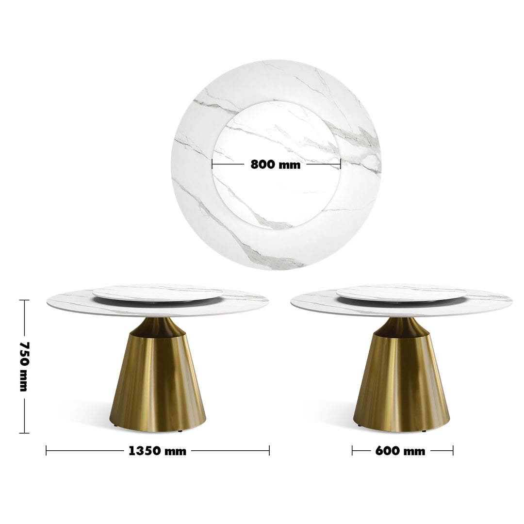 Modern Sintered Stone Round Dining Table ARIA Size Chart