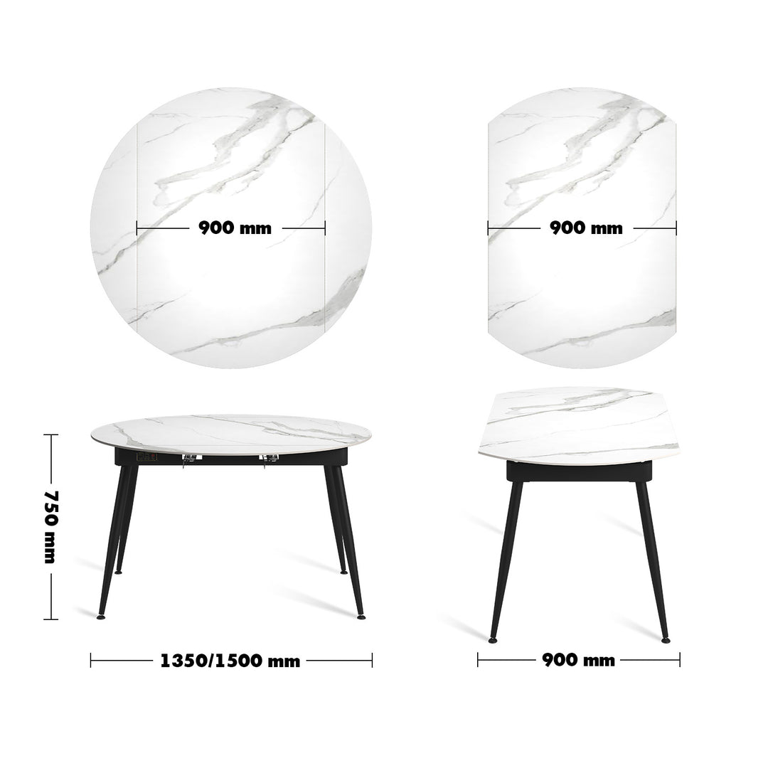 Modern Extendable Sintered Stone Round Dining Table KADY Size Chart