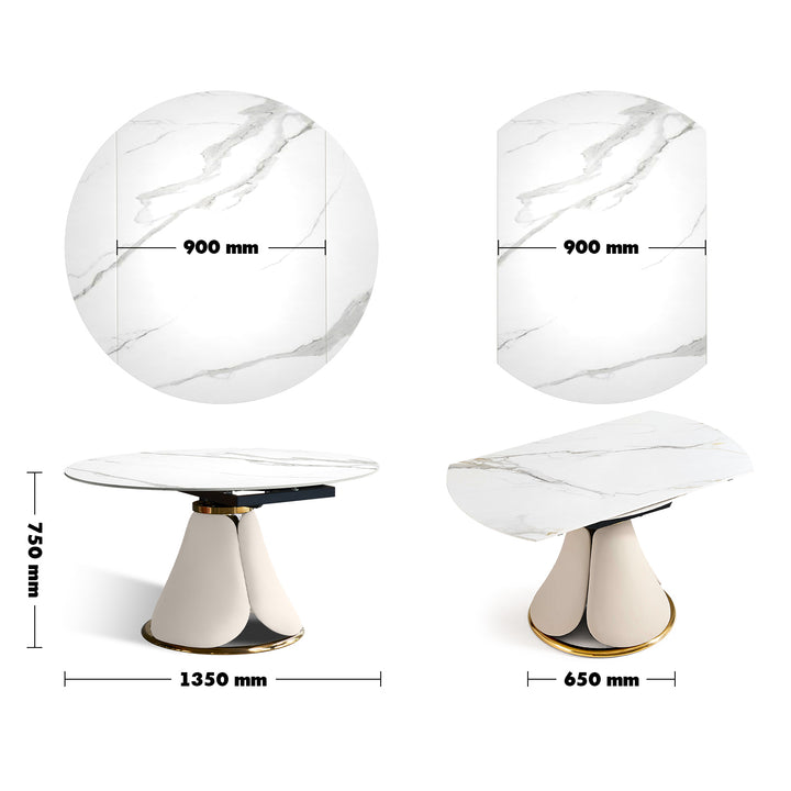 Modern Extendable Sintered Stone Round Dining Table PETAL Size Chart