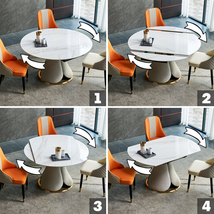 Modern Extendable Sintered Stone Round Dining Table PETAL Detail