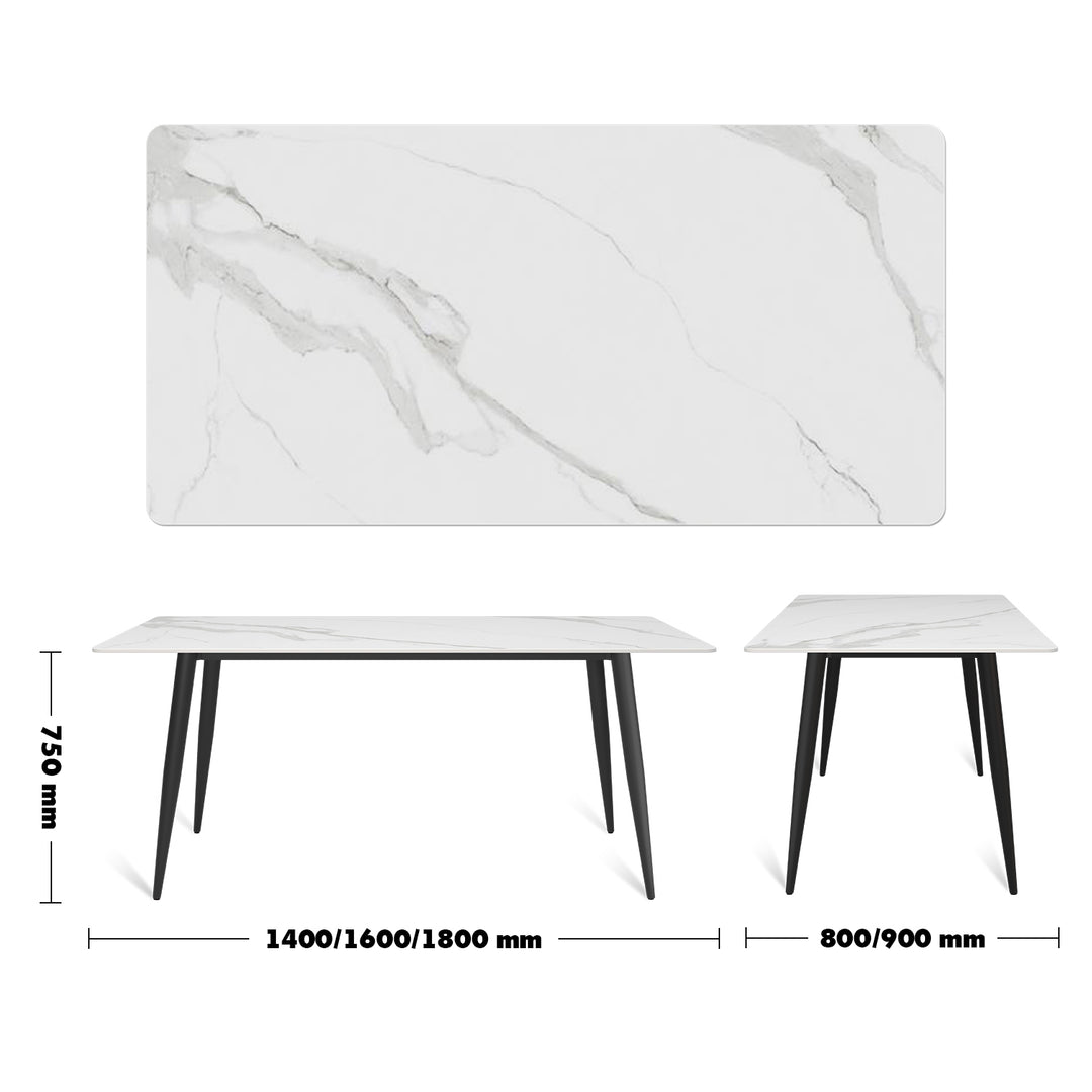 Modern Sintered Stone Dining Table CELESTE Size Chart