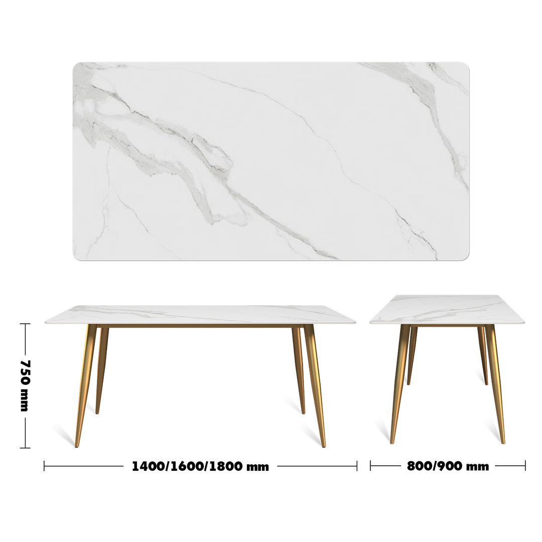 Modern Sintered Stone Dining Table CELESTE GOLD Size Chart