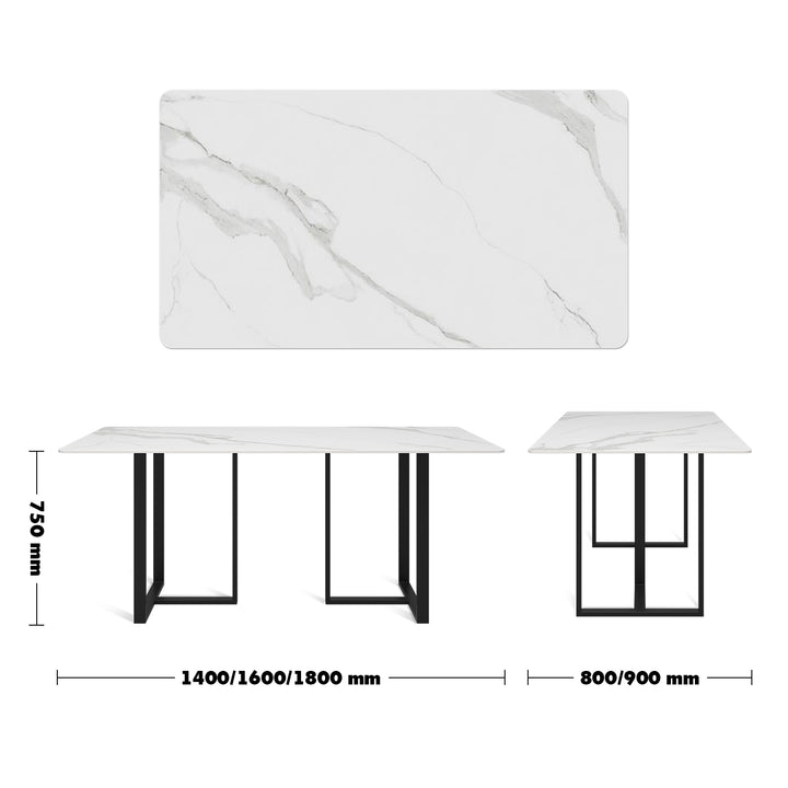 Modern Sintered Stone Dining Table GEMINI Size Chart